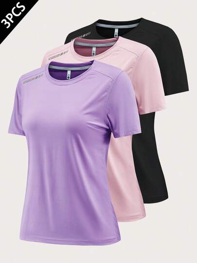 3 件装：女式速干短袖 T 恤、运动健身上衣，适合健身房、瑜伽、跑步
