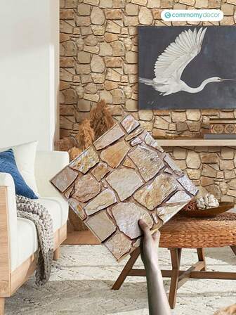 COMMOMY 1pc/10pcs/20pcs 3D Faux Stone Peel And Stick Wall Panels,3D Wall Stickers For Living Room,Self Adhesive Backsplash Tiles For Kitchen,Bathroom, House Decoror