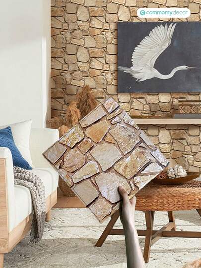 COMMOMY 1 件/10 件/20 件 3D 人造石剥离粘贴墙板，客厅 3D 墙贴，厨房、浴室、家居装饰自粘防溅板瓷砖