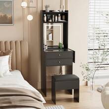Vanity Table With 3 Adjustable Lighted Mirrors, Vanity Set For Small Spaces, Dressing Table With Folding Panel For Bedroom - Black - View 3