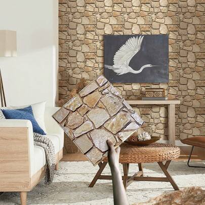 COMMOMY 1片/10片/20片装 3D仿石纹理自粘墙板，3D墙贴，适用于客厅、厨房、浴室、家居装饰自粘防溅瓷砖