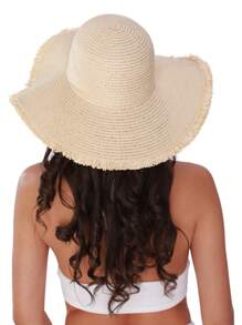 1pc Grass Edge Banding Women Solid Boho Straw Hat For Vacation Fashionable Women's Spring/Summer Beach Hat With Wide Brim, Sun Protection, And Personalized Woven Straw Hat For Travel And Vacation Bow