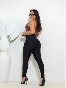 Women's Leggings With Pocket High Waist Riding Stitch Roma Skinny - 黑色 - 查看 6