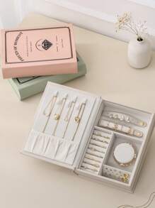 CASEGRACE 1pc Book-Shaped Flip Top Jewelry Box, Elegant Organizer For Storing And Displaying Bracelets, Studs, Necklaces, Rings, And Earrings - Compact, Portable, Design Organizer Storage Travel Summer Organizer Storage Box Travel Gifts Back To School