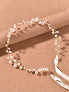 1pc Elegant & Children Faux Pearl Hair Chain Headband Hair Accessory, Suitable For Outdoor Wedding, Garden Wedding, Beach Wedding, Church Wedding, Spring & Summer - White - View 7