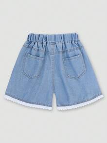 Girls Denim Effect Lace Hem Shorts - Multicolor - View 2