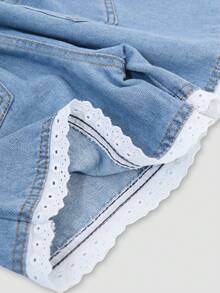 Girls Denim Effect Lace Hem Shorts - Multicolor - View 8
