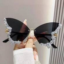 1 Stück Schmetterling-förmige strass-besetzte randlose Brille, geeignet für Frauen, Alltag, Reisen, Strand für Sommerurlaub, Outdoor, Reisen