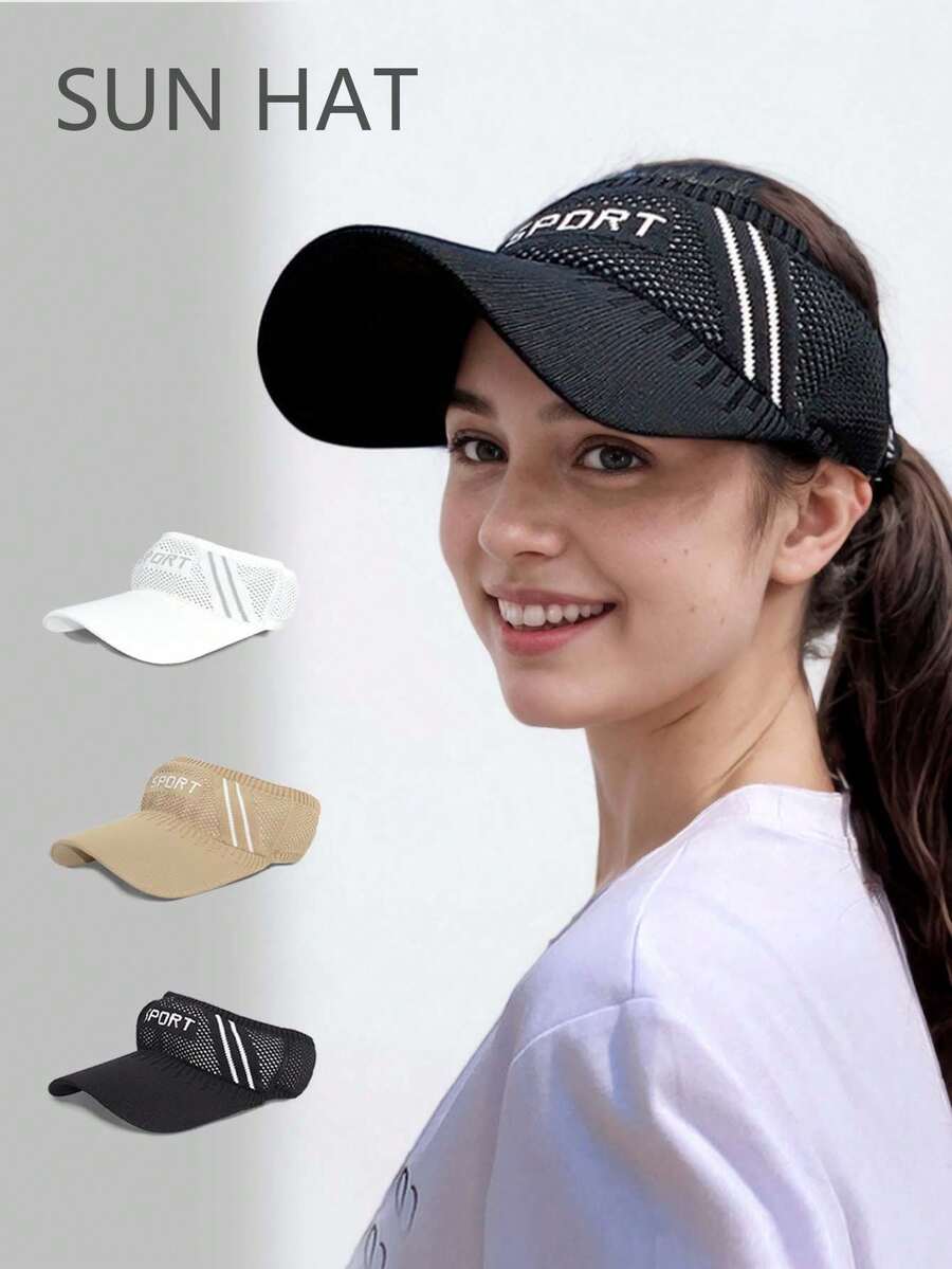 1pc Unisex Letter Embroidered SPORT Baseball Cap, Brimless Crown Top Hat For Men Women Couples Outdoor Running Golf Sports Sun Protection Wide Brim Hat, Suitable For Spring Summer Beach - Multicolor - View 1