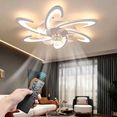 OYAJIA Mute Ceiling Fan With Light With Remote Control, LED Dimmable Fan Ceiling Lamp, Modern Ceiling Fan Lighting For Living Room Bedroom Office, Adjustable 6 Speeds, White 68CM