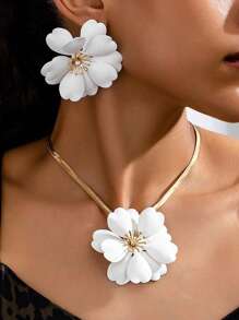 3 件/套女士首饰套装：白色彩绘花朵水晶吊坠项链和耳环，复古优雅时尚配饰，适合度假、旅行、派对、聚会