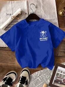 NEON DUSK Men's Cartoon Print Navy Blue T-Shirt - Royal Blue - View 2