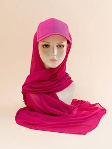 1pc Women's Spring/Summer/Autumn Chiffon Patchwork Baseball Cap Integrated Turban Hijab Scarf Hat, Sun Protection Hair Sleep Cap - Multicolor - View 6