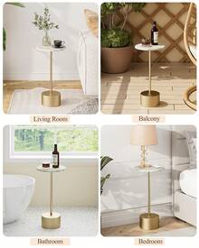 Drink Table Pedestal, Small Round Side Table, Small Drink Table, Drink Tables For Small Spaces, Pedestal End Table, Small Pedestal Table, Black - Vàng - Xem 9