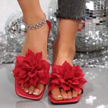 Women's Flat Square Toe Anti-Slip Beach Slide Sandals - Red - View 2