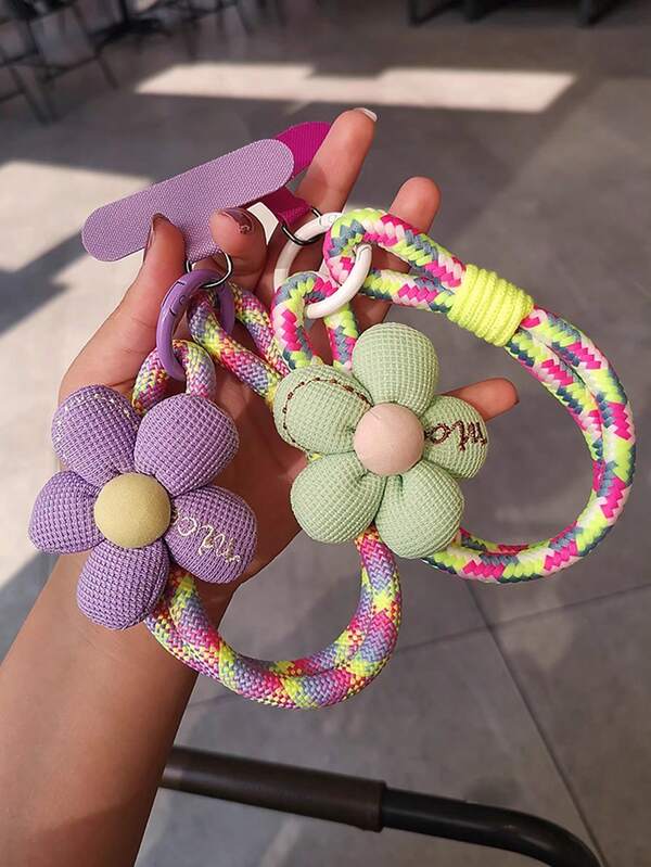 1pc Floral Double-Loop Phone Lanyard Wrist Strap, Short Women Fashion Woven Rope Durable Outdoor Travel Shopping Handle Cord Anti-Lost Anti-Drop Phone Case Compatible