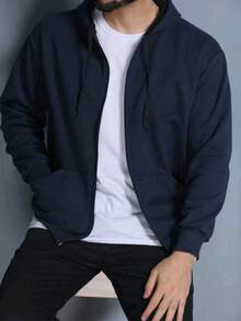 Unisex Zip Up Hooded Sweatshirt - Navy Blue - View 7