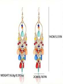 1 Cặp hoa tai tua rua hình giọt nước bằng nhựa Barroque phong cách Bohemian dành cho nữ - kỳ lạ - Xem 6