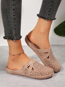 Dép lê nữ bằng nhựa PU thời trang, thoải mái, màu trơn, mũi tròn, kiểu dáng slip-on, nhẹ nhàng, chống thấm nước, cỡ lớn, đế mềm mại, dễ thương, thích hợp cho hoạt động ngoài trời, mùa hè, đi biển, nghỉ mát, dép hở mũi thoáng khí bằng nhựa PU, dép đi trong nhà cho nữ. - màu nâu - Xem 6