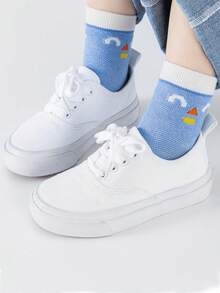 5 Pairs Kids/Children Thin Mesh Candycolor Letter & Striped Pattern Breathable Crew Socks, Suitable For Home & Outdoor, Spring/Summer (Ages 1-12) - Multicolor - View 6