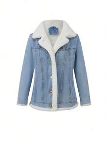 Giolshon Women's Minimalist Denim Jacket, Suitable For Autumn/Winter, Multi-Functional Commuter Coat With Pockets - White - View 2