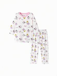 Balabala Tween Girl' Disney Pajama Set - Soft Long Sleeve Top & Pants - Cozy Sleepwear For Boys & Girls - White and Red - View 1