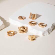 7pcs/Set Fashionable Hip Hop Exaggerated Alloy Rings, Unique Hollow Asymmetrical Design Open Ring Set - 7pcs Ring Set - View 5