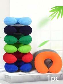 1 pieza Almohada de viaje, almohada de cuello, almohada de avión, almohada de viaje para coche, hogar u oficina, almohada de cuello para vuelo con botón a presión y funda suave, almohada de cuello en forma de U portátil para estudiantes y adultos, que soporta el cuello y protege la columna vertebral cervical mientras se estudia o se viaja en coche, oficina u otra bolsa de viaje para accesorios escolares
