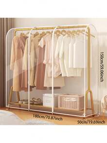 (Cover Only, Rack Not Included) Large Transparent Plastic Clothes Rack Cover - Freestanding Double-Rod Wardrobe Dust Cover, Full Zipper Design, Suitable For Handbags And Clothing Storage, Bedroom Organization, Home Storage - Clear - View 18