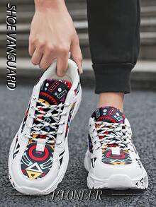 (Kích thước nhỏ hơn) Giày thể thao nam họa tiết graffiti màu tương phản, giày thể thao nam dáng rộng thoải mái, phù hợp cho cả ngày và đêm, giày thể thao đôi đa năng - Trắng và vàng - Xem 7