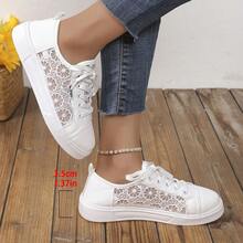 女士时尚休闲鞋,镂空透气轻便系带舒适运动鞋,MD防滑软底轻便运动跑步鞋,时尚优雅蕾丝拼接白色鞋,平底日常休闲步行鞋,健身训练鞋 - 白色 - 查看 8