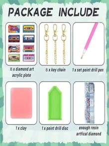 8pcs/Set Cartoon Cassette Tape Style 5D Diamond Painting Keychains, Includes Diamond Painting Tools & Materials, Great DIY Gift For Art Lovers And Beginners
