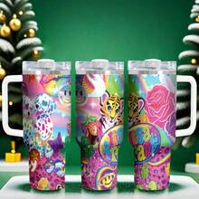 1pc 40oz Rainbow Tiger Pattern Stainless Steel Tumbler With Handle Double-Wall Insulation Suitable For Hot And Cold Drinks, Perfect Gift For Friends, Great For Travel Back To School - Multicolor - View 7
