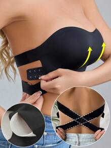 Seamless Push Up Bra Women Wireless Tube Top Underwear Strapless Criss-Cross Back Side Closure Bralette Black Basics Traceless Bandeau Brassiere Adjustable Backless Bandeau Intimates