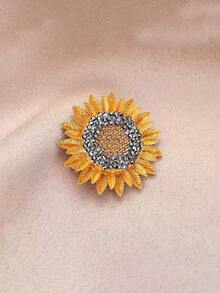 1pc Crystal Sunflower Brooch, Suitable For Daily Wearing - Gold - View 7