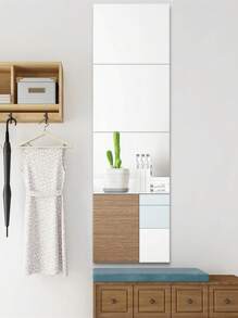 4pcs Classic Style Frameless Wall Mirror Tiles, Full Body Mirror Stick On Dormitory Wardrobe Mirrors, DIY Assembly For Home Gym, Bedroom Wall Installation