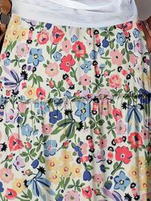 Women's Casual Floral Print Drawstring Waist Skirt, Summer - Multicolor - View 5