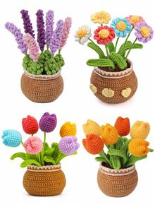 1 套钩针入门套件 - 薰衣草和郁金香盆栽植物、毛线球、DIY 手工套件，配有基本配件和初学者说明 - 彩色 - 查看 2