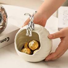 1 pieza Tazón decorativo de almacenamiento, decoración de almacenamiento de cerámica, bandeja de almacenamiento de llaves de alta gama, caja de almacenamiento de joyas para tocador moderno, suministros de almacenamiento y organización del hogar, accesorios de dormitorio, decoración de dormitorio, decoración de la habitación, decoración del hogar Regreso a clases - Multicolor - Ver 7