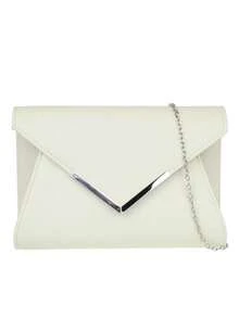 Girly Handbags Womens Faux Leather Metallic Envelope Clutch Bag - Ivory - View 2
