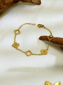 TONSI 1 件时尚、精致、优雅、简约 18K 镀金不锈钢四叶草手链，适合送给母亲、妻子、老师、同事的礼品盒 - 金 - 查看 5