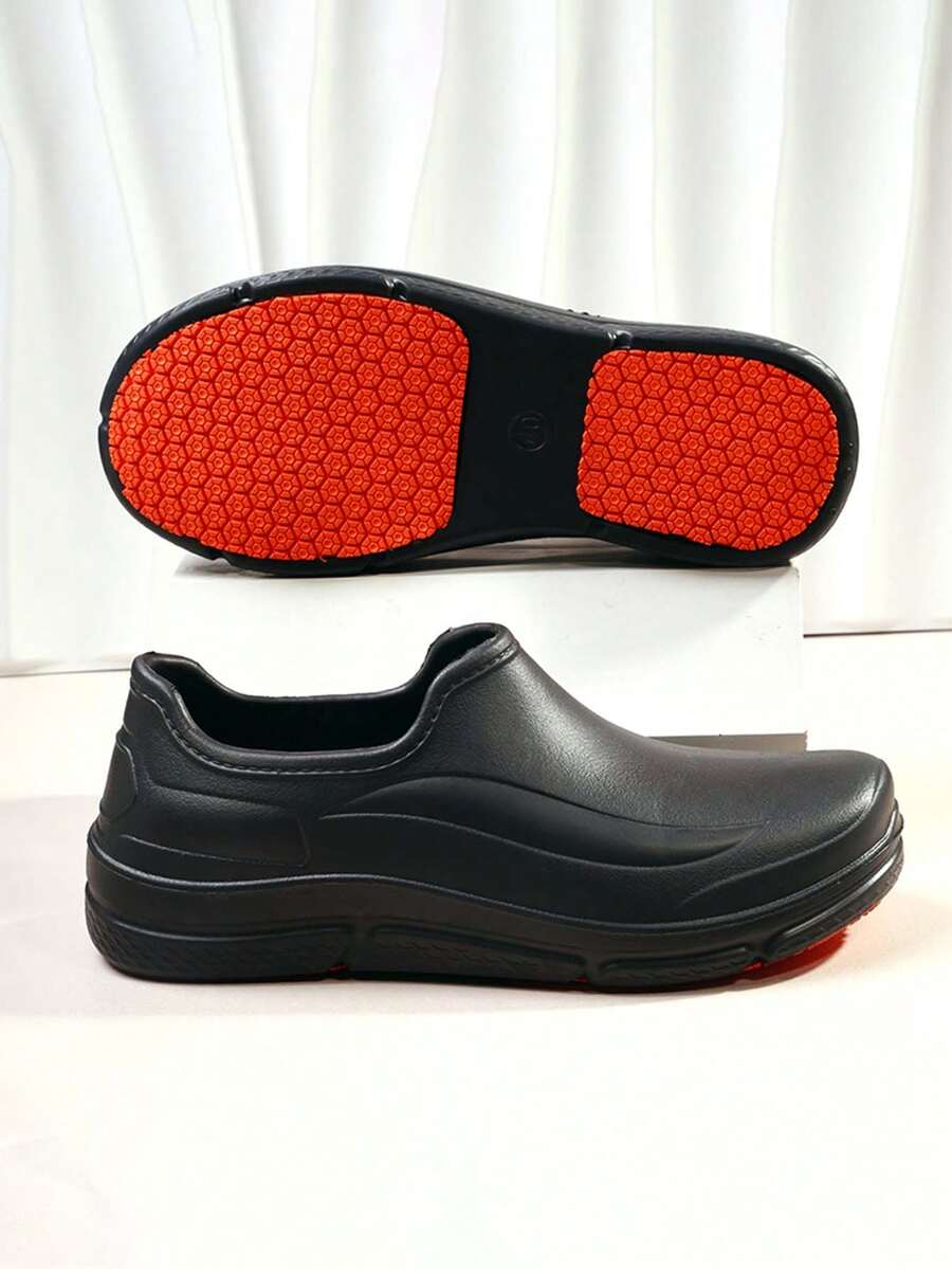 Chef Shoes For Men, Summer Non-Slip Wear-Resistant Kitchen Shoes, Solid Color Thick Sole Casual Loafers, Breathable & Lightweight, Slip-On Work Shoes - Black - View 1