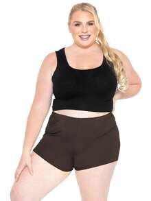 STRETCH IS COMFORT Women's And Plus Size Nylon Booty Shorts | Small - 3X - Brown - View 3