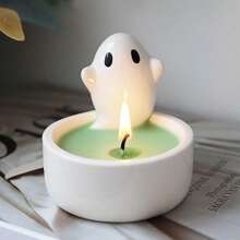 1 pieza Soporte de vela de chimenea de cerámica con diseño de gato de dibujos animados, soporte de vela de cerámica con diseño de fantasma, vela perfumada con fantasma lindo, adorno de estilo nórdico, decoración para el hogar, regalos ambientadores, resistente a altas temperaturas