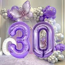 Globos con números de lámina de 32 pulgadas en color morado para decoración de fiestas de cumpleaños, aniversarios y otras celebraciones, números del 0 al 7. - Morado - Ver 5