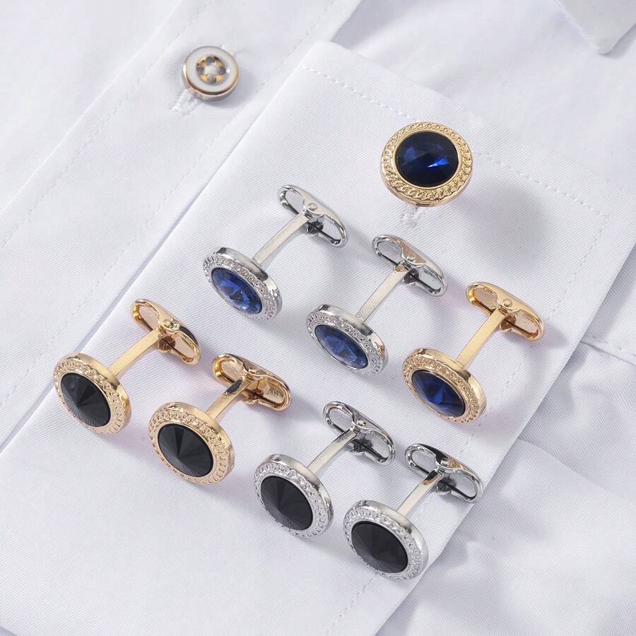 1 Pair Fashionable Minimalist Business Style Stainless Steel Round Cuff Links, Suits Wedding Party Groom And Groomsmen Shirt, Great Gift For Father's Day And Wedding Season