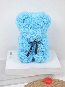 1 PIEZA Oso de rosas como regalo del Día de la Madre, Oso de peluche de rosas para aniversario de bodas, cumpleaños, mejor regalo, adorable y romántico, oso de flores eternas en caja de regalo de PVC (se compra la caja de regalo por separado) - cielo azul - Ver 1