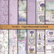 12 hojas de papel vintage para diario/scrapbook, papel decorativo con fondo de paisaje de lavanda de Provenza, útiles escolares, de vuelta a la escuela