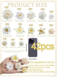 42 件套，玫瑰、茉莉、月季、雏菊等多种花卉组合花头，非常适合 DIY 婚礼、新娘花束、插花、订婚派对、餐桌装饰布置、餐桌中心装饰、迎宾派对、派对、卧室家居装饰、秋季装饰、秋季