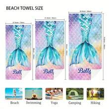 1pc Personalized Mermaid Text Beach Towel, Strong Water Absorption, Suitable For Swimming Pool, Camping, Extremely Comfortable Bathroom Decor SummerTravel Essentials Travel Accessories Beach Essentials